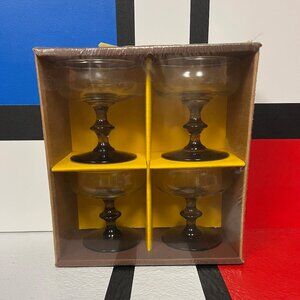 IOB Vintage 1970s Libby Two Tone Tulip 7 1/2 Champagne Dessert Glasses Set of 4